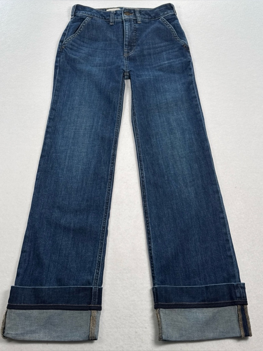 Anthropologie Pilcro Wide Leg Cuffed Denim Trouser Womens 25 Drk Blue Ankle Jean